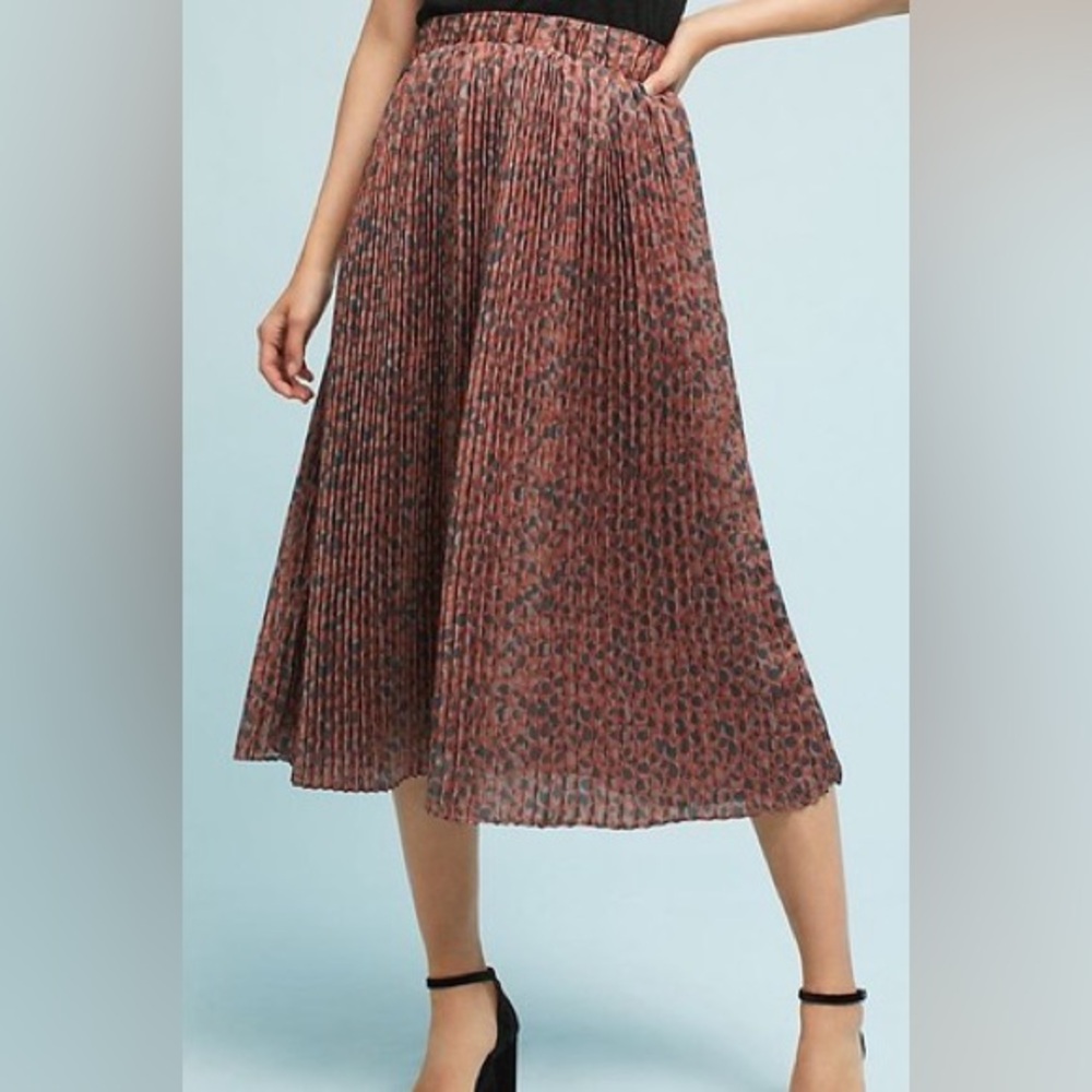 Anthropologie NUMPH Pleated Animal Print Midi Skirt